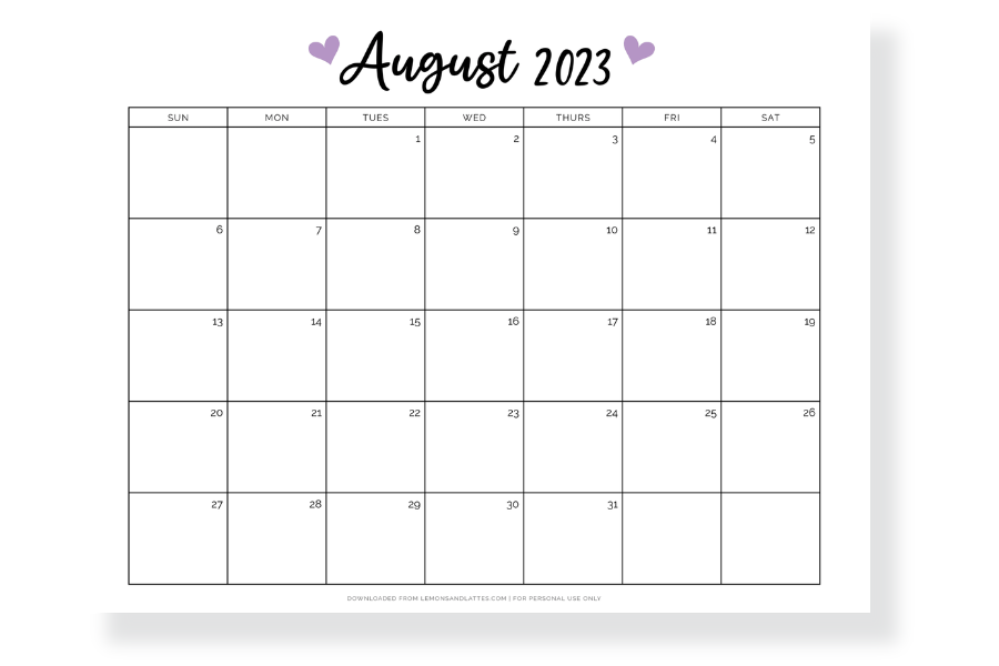august calendar landscape