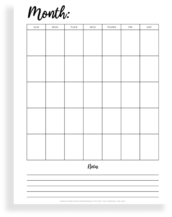 52 Free Printable Blank Calendars (Cute and Simple)