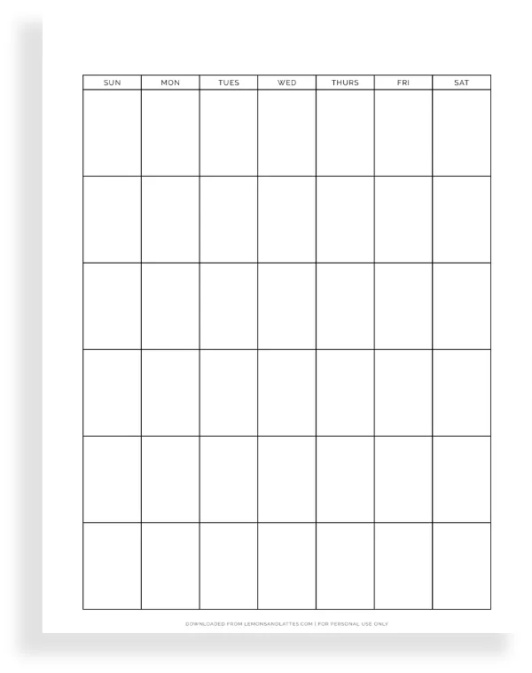 blank full-page calendar template