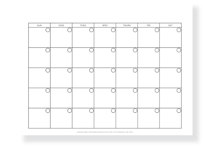 Printable Blank Calendar Templates (Undated and Empty)