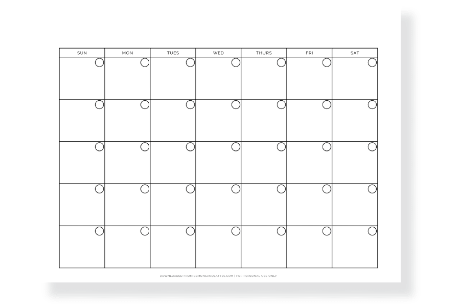 blank landscape calendar