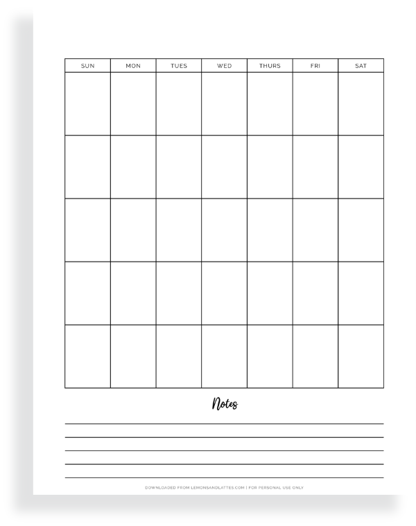 printable blank calendar