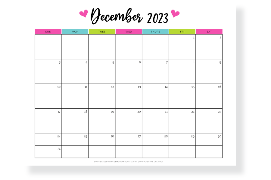 cute December calendar landscape