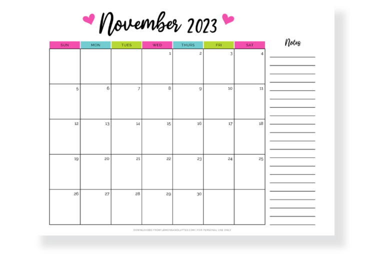 52 Simple and Cute November Calendar Printables 2023