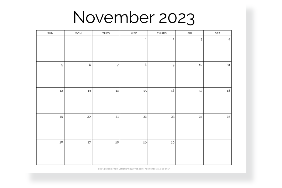 November calendar with notes