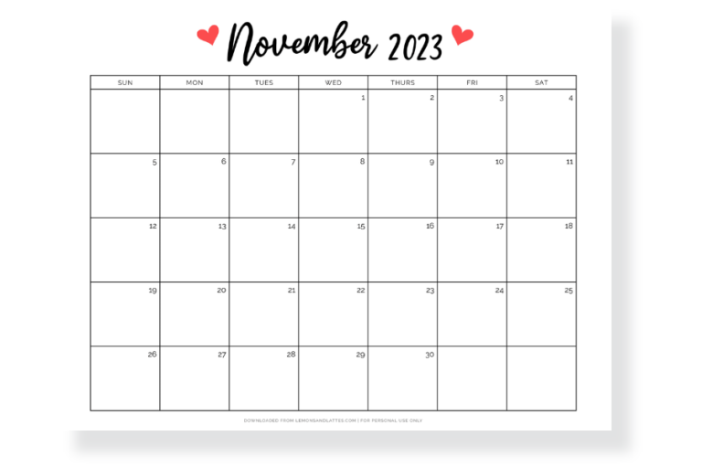 52 Simple and Cute November Calendar Printables 2023