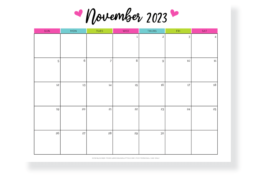basic November calendar