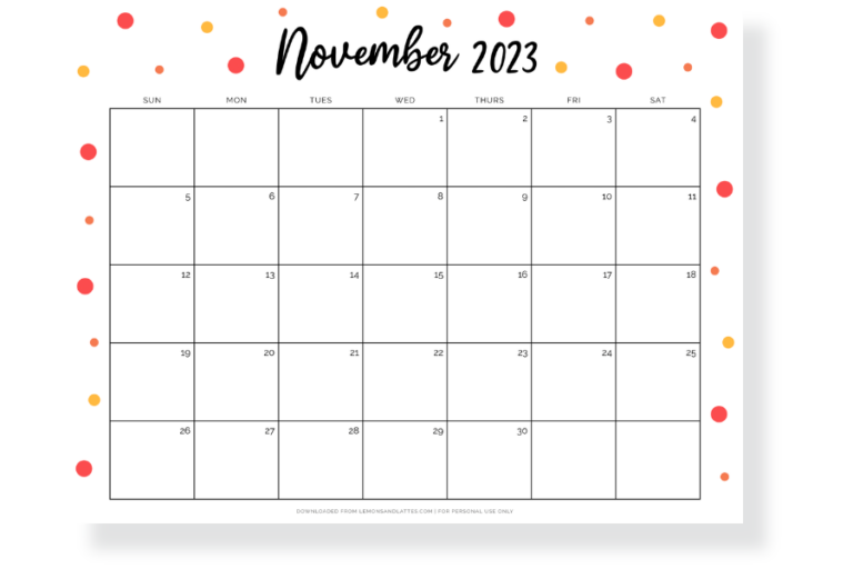 52 Simple and Cute November Calendar Printables 2023