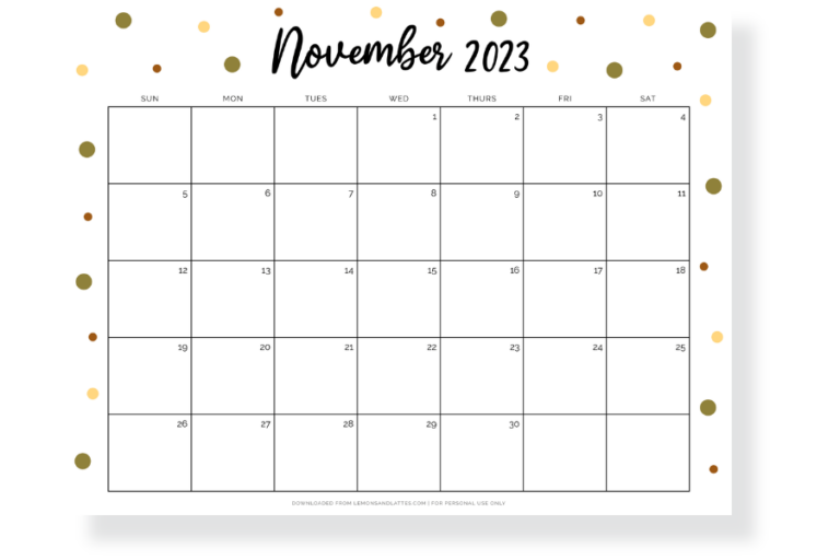 52 Simple and Cute November Calendar Printables 2023