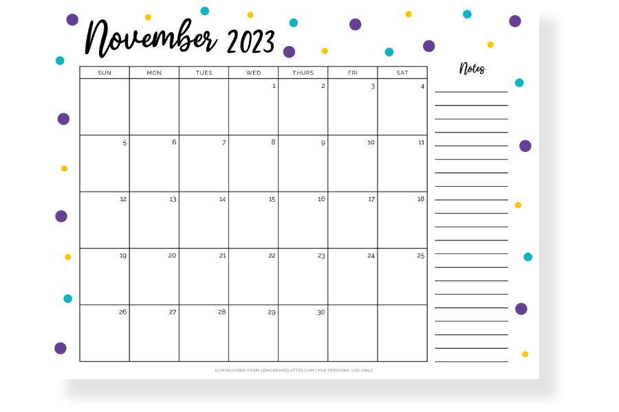 November calendar landscape