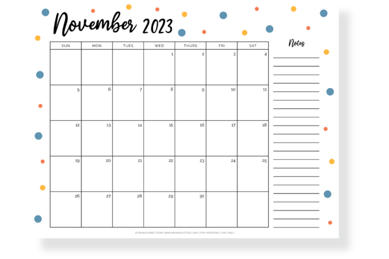 52 Simple and Cute November Calendar Printables 2023