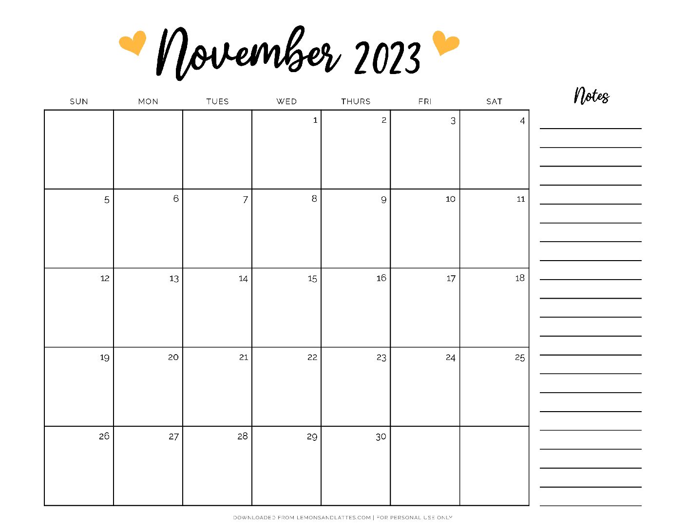 printable-november-calendar36 - Lemons and Lattes