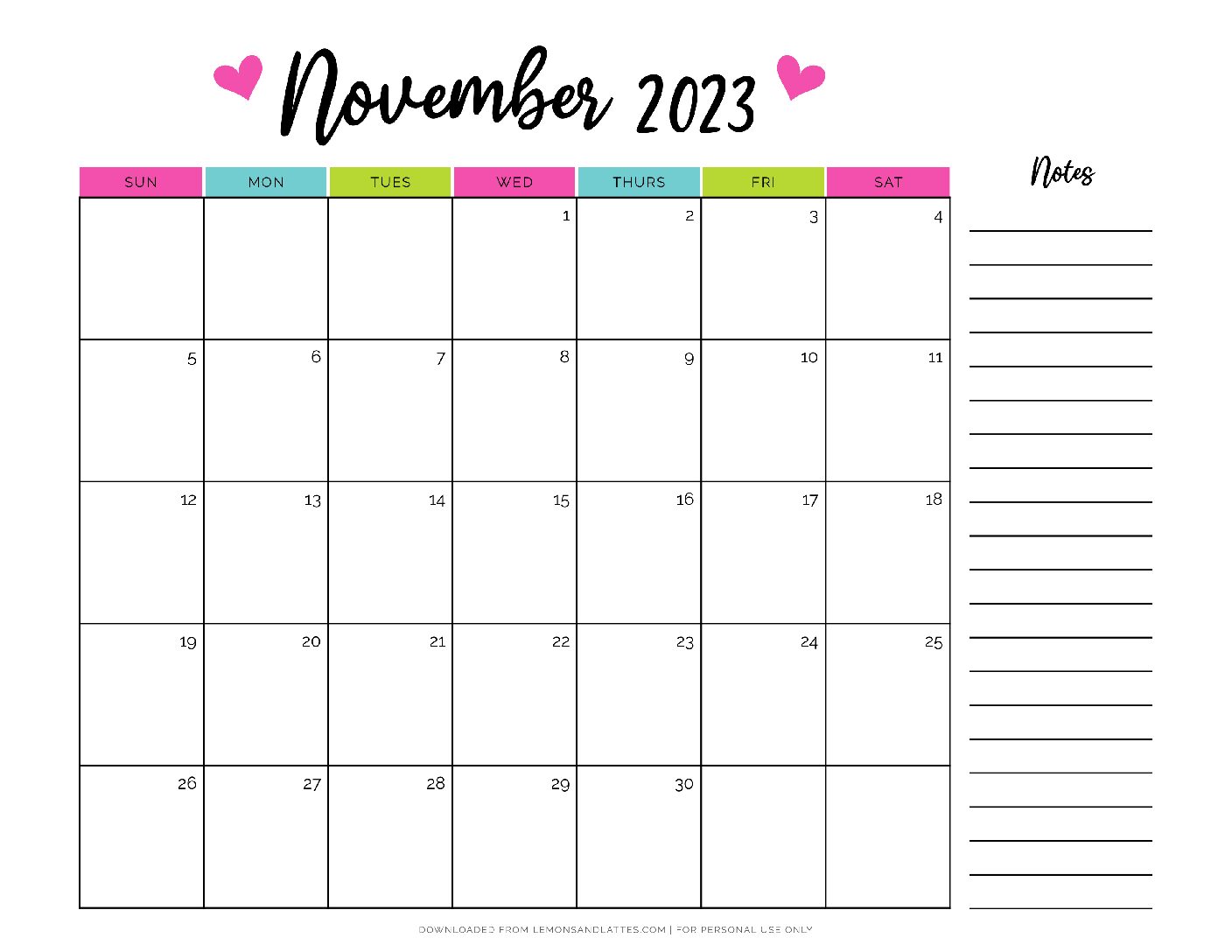 printable november calendar39 Lemons and Lattes printable november calendar39 Lemons and Lattes