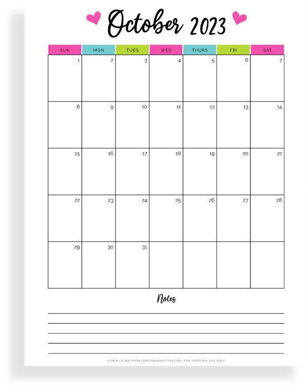 colorful October 2023 calendar