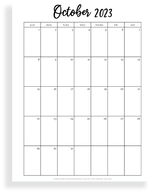 simple October calendar