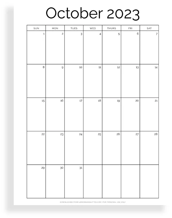 52 Simple and Cute October Calendar Printables 2023