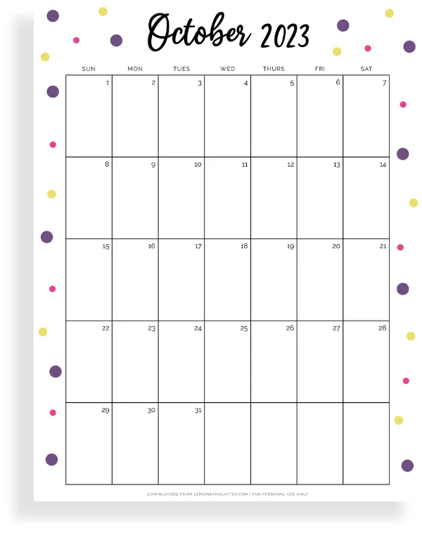 full page October calendar