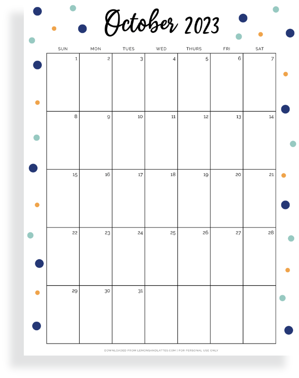 full page October calendar