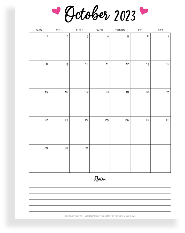 cute October calendar