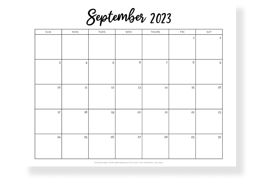 september calendar landscape