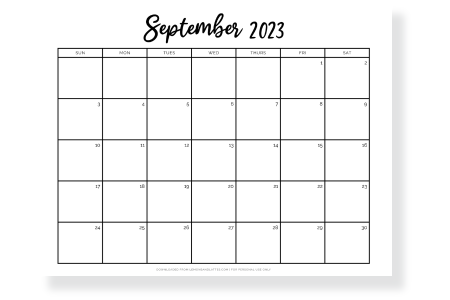 september calendar landscape