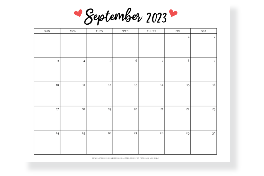 september calendar landscape