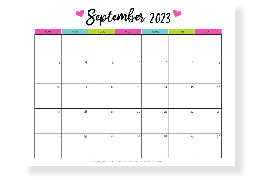 september calendar landscape