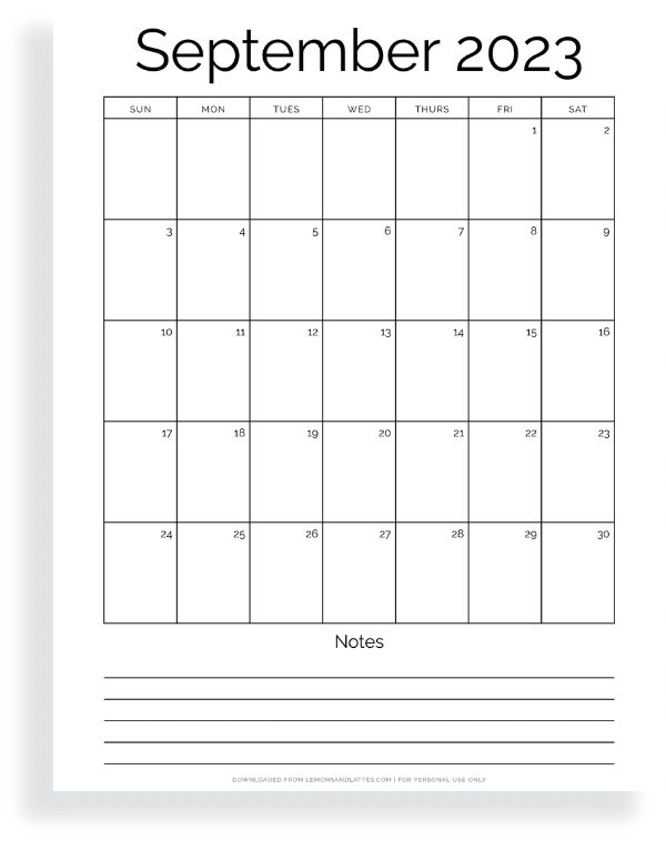 52 Simple and Cute September Calendar Printables 2023