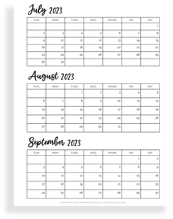 quarter three calendars