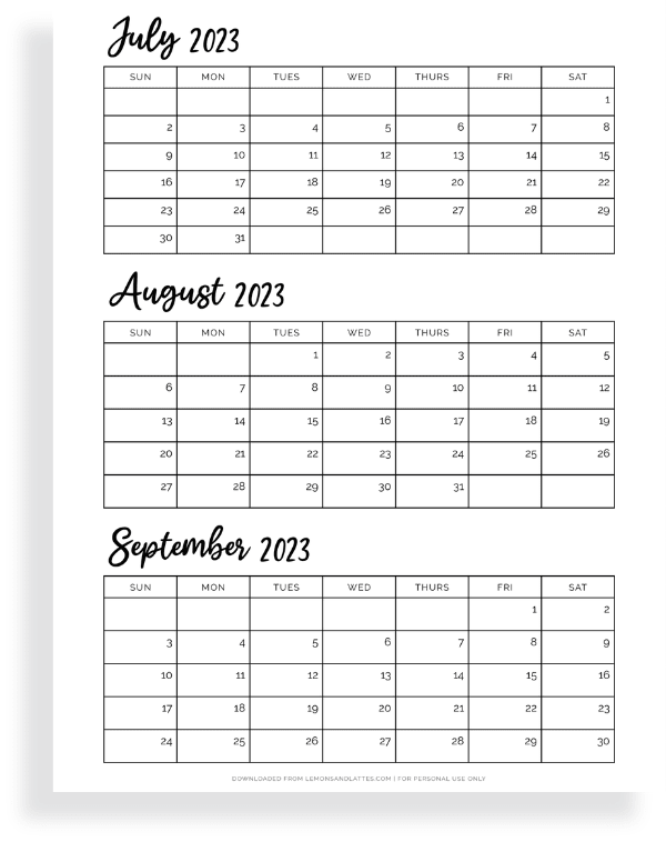 quarter three calendars