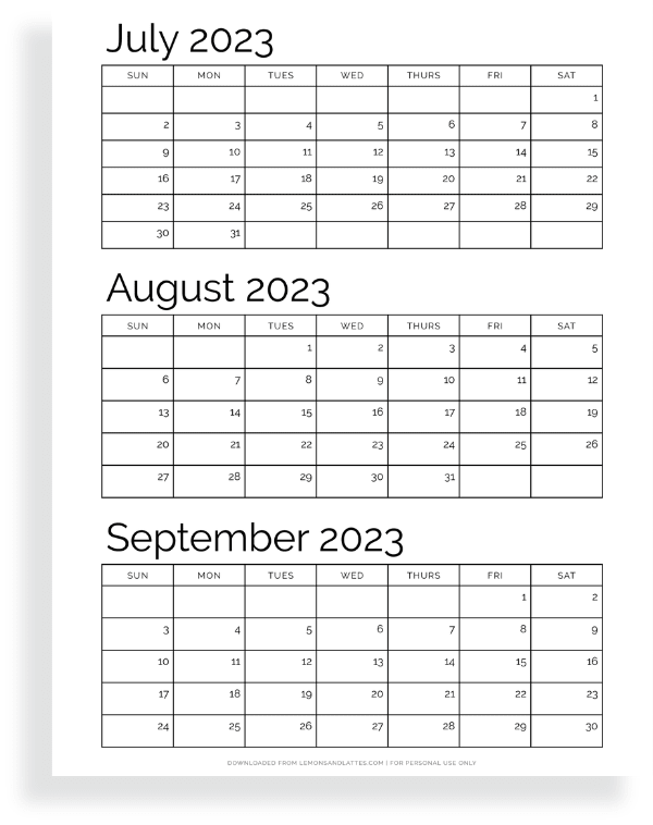 Free Quarterly Calendar Printables (Three Months Per Page)