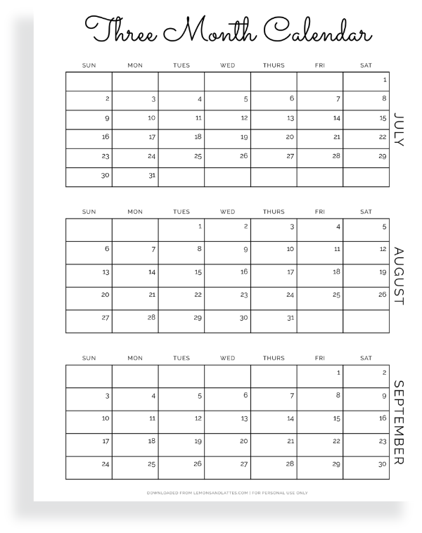 quarter three calendars