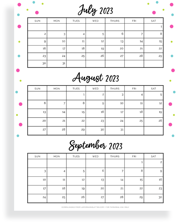 quarter three calendars