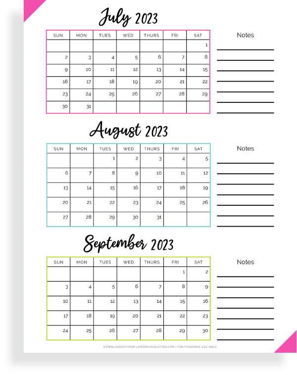 quarter three calendars