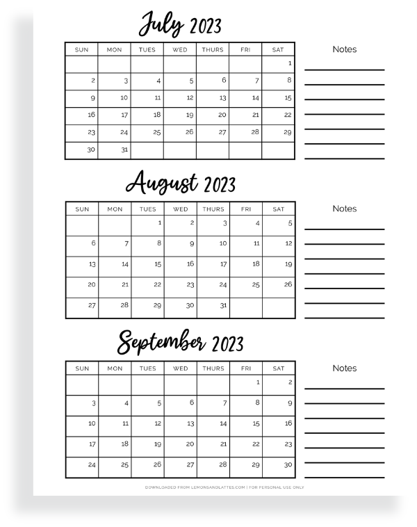 quarter three calendars