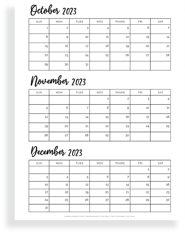 quarter four calendars