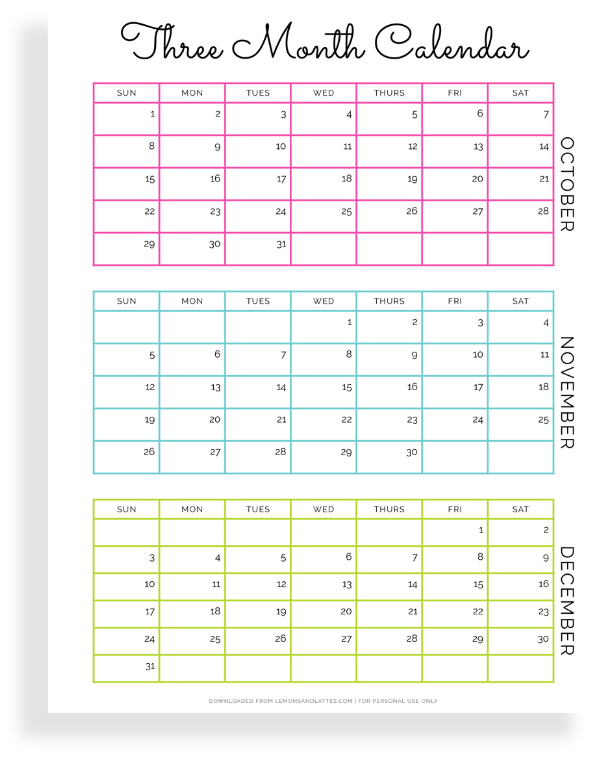 quarter four calendars