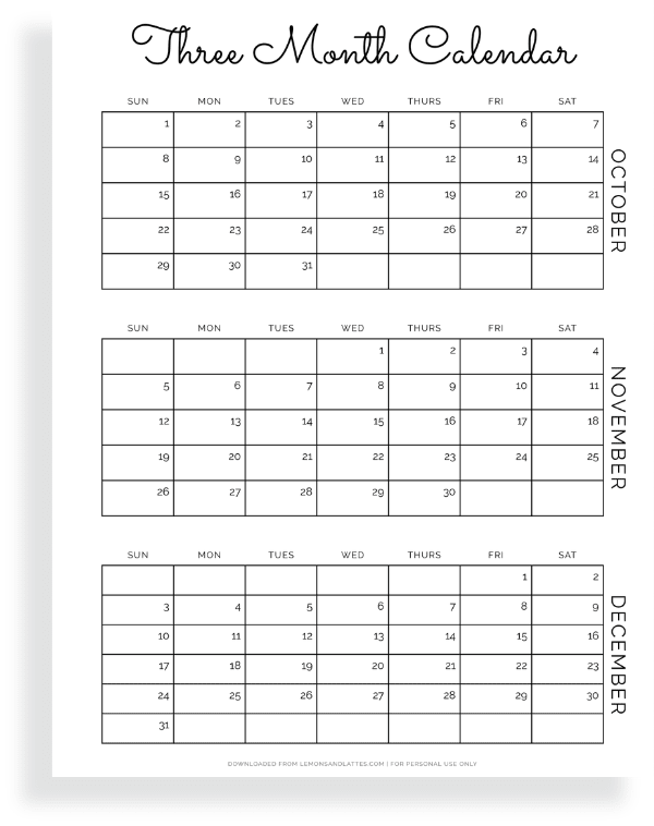 quarter four calendars