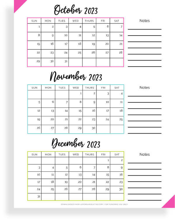 quarter four calendars