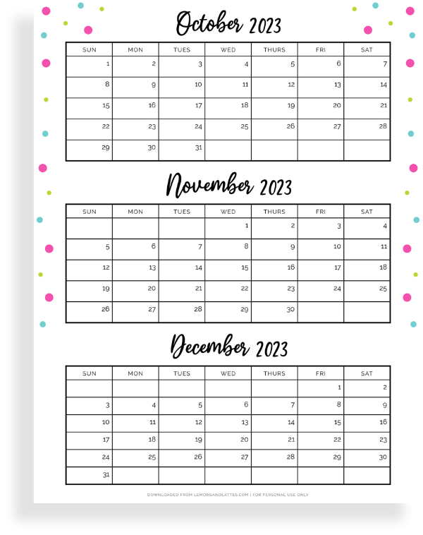 quarter four calendars