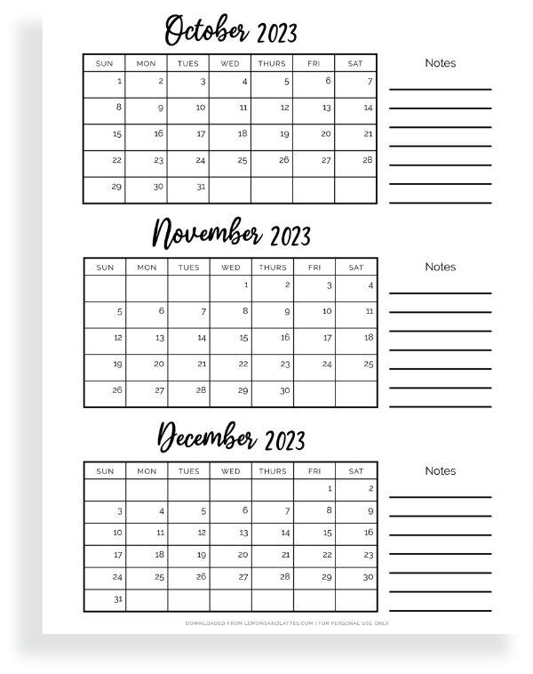 quarter four calendars