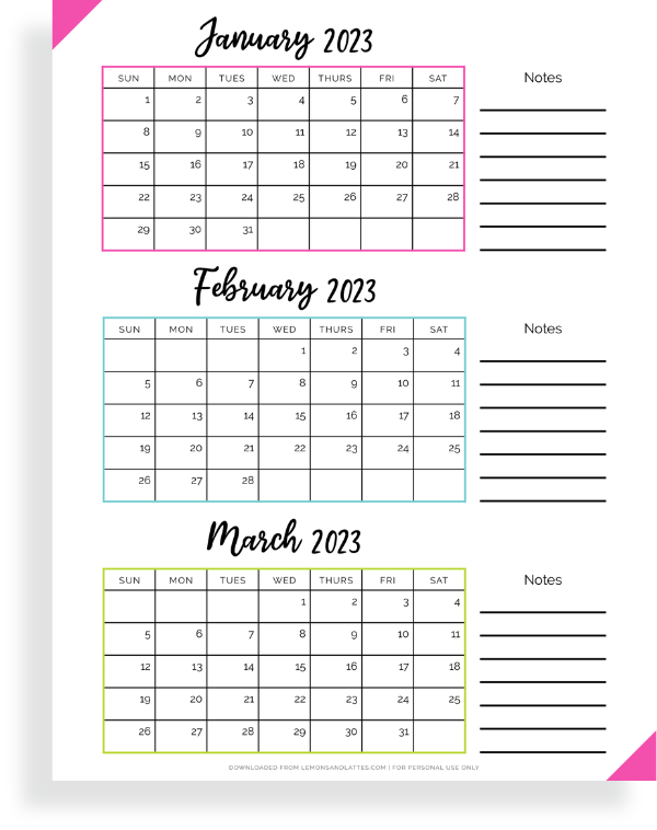quarter one calendars