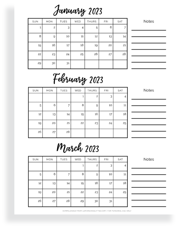 quarter one calendars