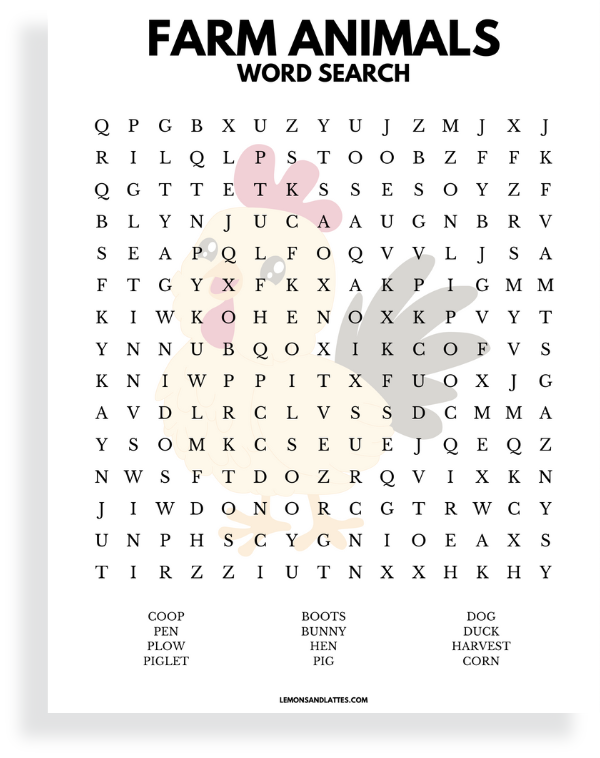 farm animals word search