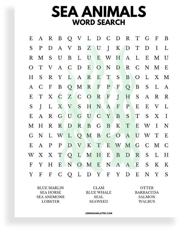 ocean animal word search