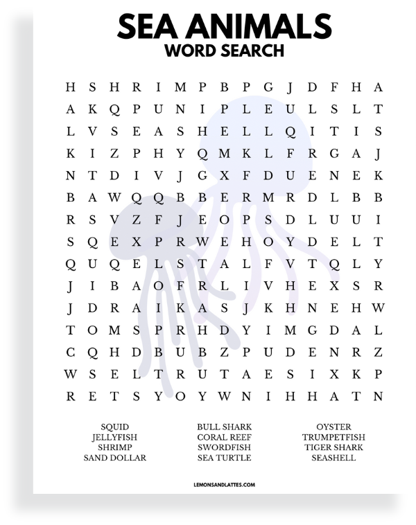 sea animal word search