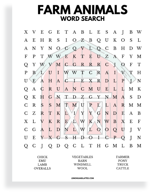 farm animals word search