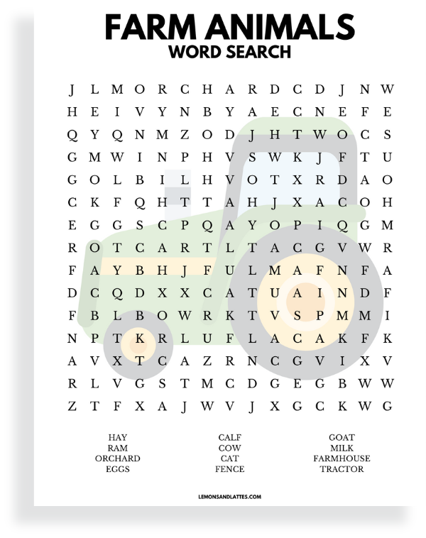 farm animals word search