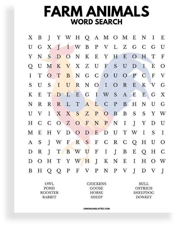 farm animals word search