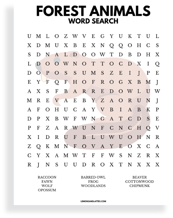 forest animal word search